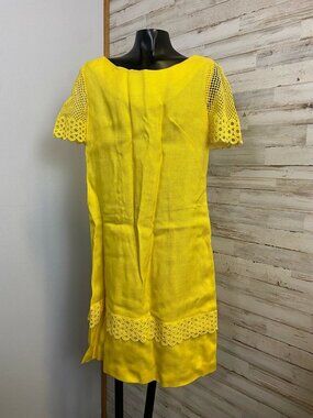 Vintage Yellow Embroidered Spring Dress Circle Lace Accents & Back Zipper